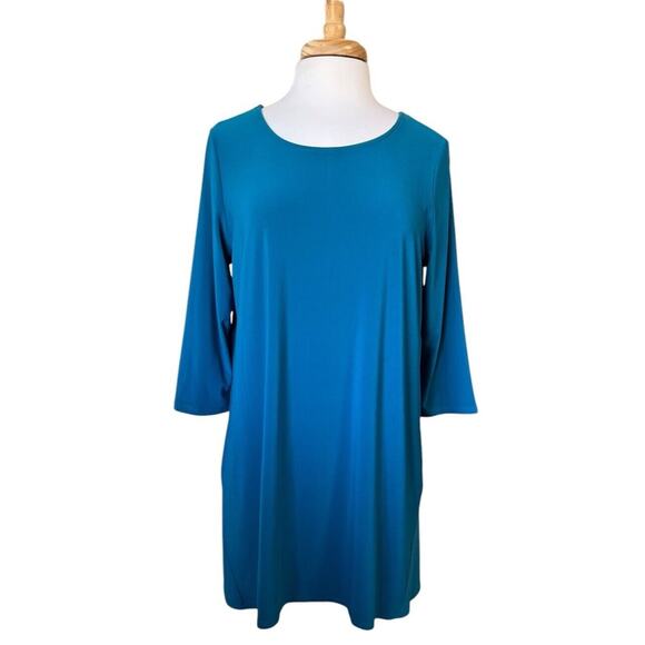 Vintage CLARA SUN WOO Travel Knit Teal Blue Tunic Top 3/4 Sleeve Sz XL NEW - Picture 1 of 7